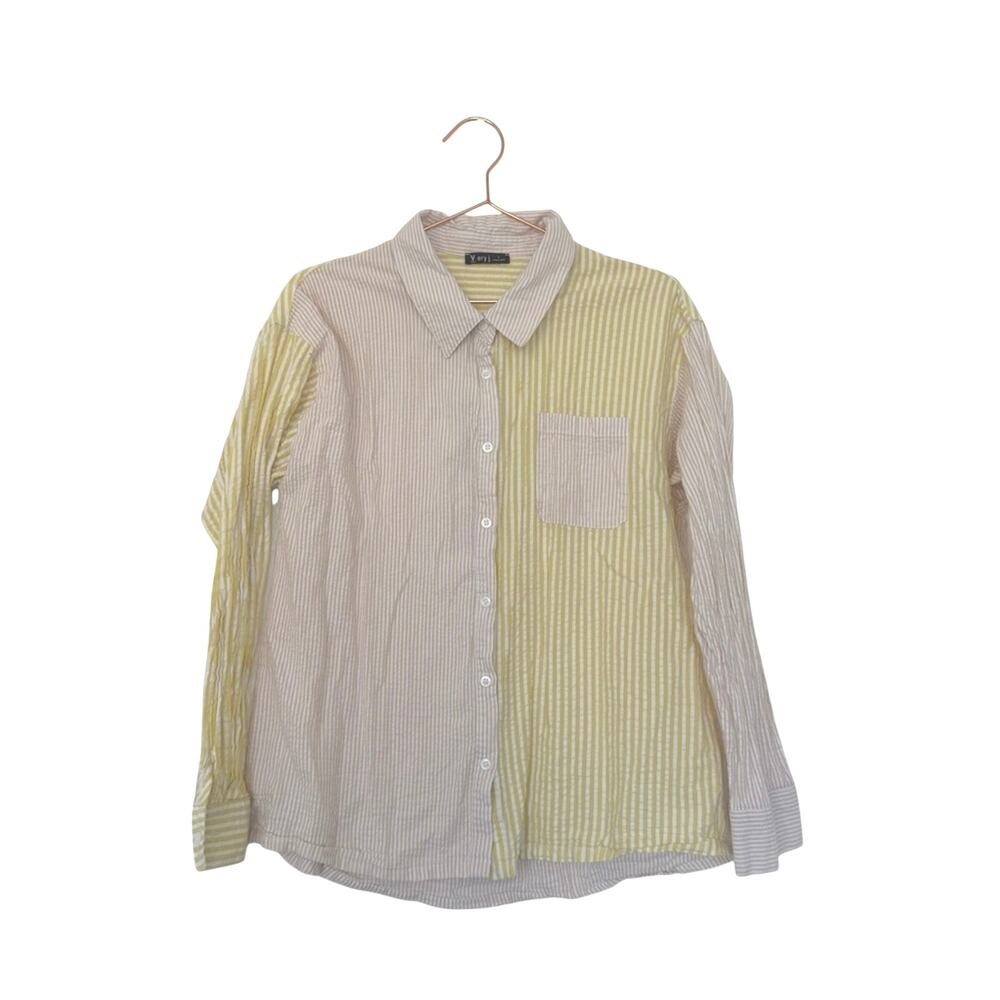 Very J Yellow and Beige Striped seersucker Shirt